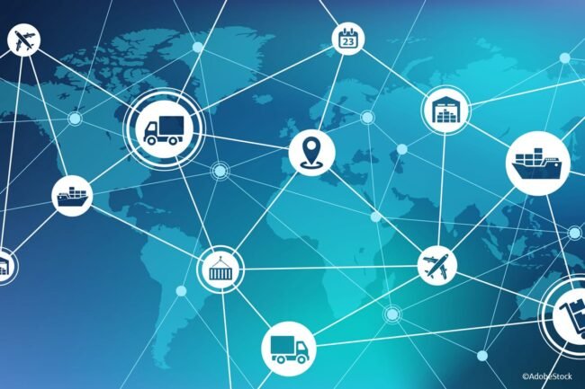Global shipping and supply chain vector illustration. Abstract c